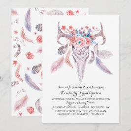 Boho BlumenAquarell-Schädel-Babyparty Einladung