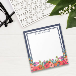 Boho-Blumenarrangement - Marineblau & Weiß - Name Notizblock