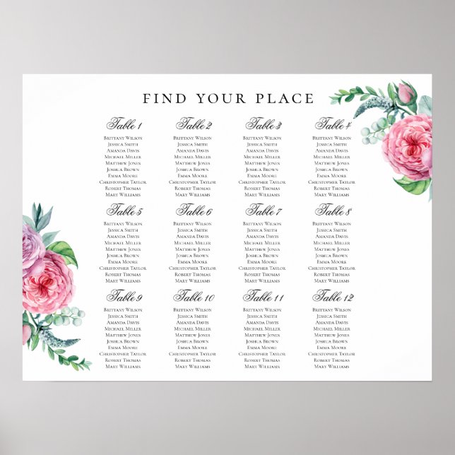 Boho Blumenbestuhlungsdiagramm drucken. Bohemische Poster (Vorne)
