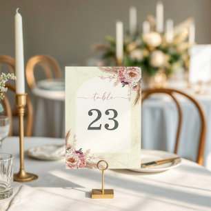Boho-Blumenbogen Blush-Rosa Tischkarte Tischnummer