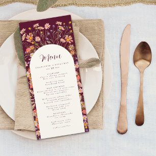 Boho Blumenbogen Herbst Burgunder Hochzeit Menükarte