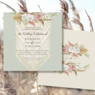 BOHO Blumengrün Pampas Grass Mint Wedding Einladung