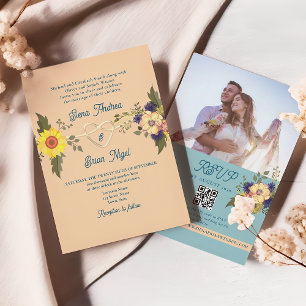 Boho Blumenhochzeit QR-Code Einladung