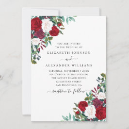 Boho Blumenhochzeit. Rot-weiß-elegante Blume Einladung