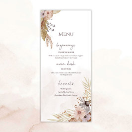 Boho-Blumenhochzeitsmenü Menükarte