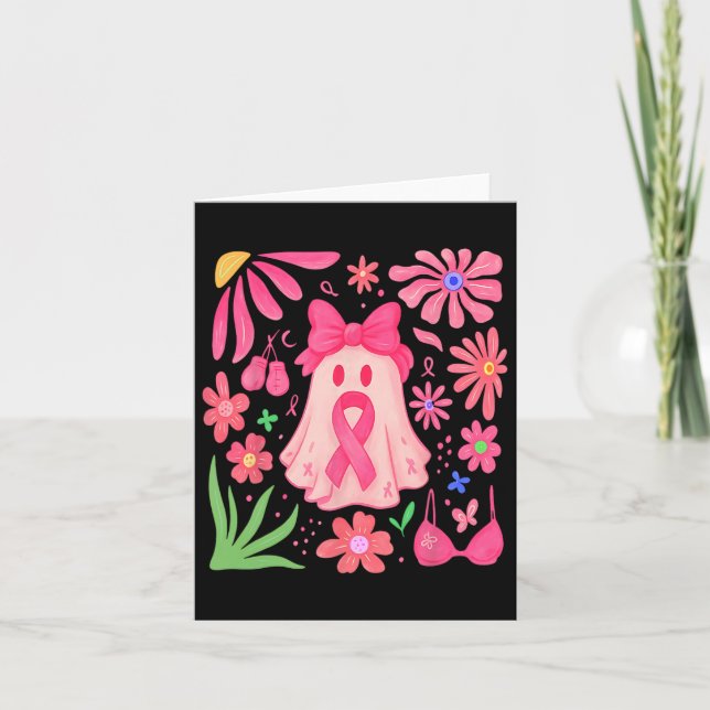 Boho Blumenkrebs Im Oktober tragen wir rosa Karte (Vorderseite)