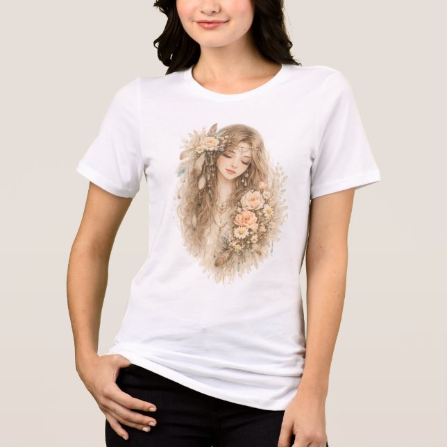 Boho-Blumenmädchen Tri-Blend Shirt (Vorderseite)