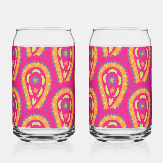 Boho-Blumenmotiv in Rosa Dosenglas (Vorderseite)
