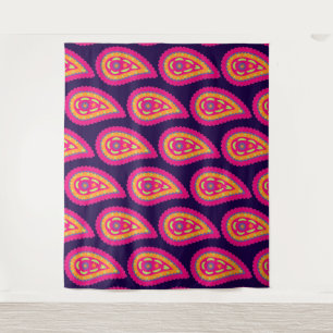 Boho-Blumenmotiv in Rosa Wandteppich