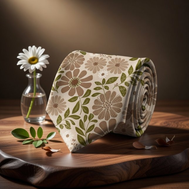 Boho-Blumenmuster auf beigem Hintergrund Krawatte (Von Creator hochgeladen)
