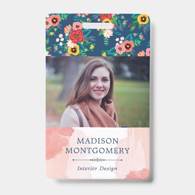 Boho Blumenmuster & Blush Pink Foto Ausweis (Vorderseite)