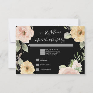 Boho-Blumenmuster Gelb-Rosa-Rose-Schwarze RSVP-Ant RSVP Karte