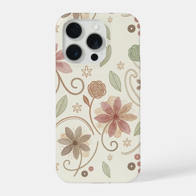 Boho-Blumenmuster  iPhone 15 Pro Hülle (Rückseite)
