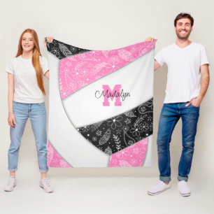 Boho Blumenpaisley Federn rosa schwarzer Volleybal Fleecedecke