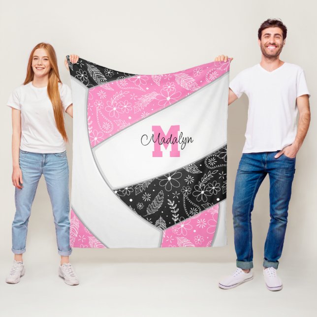 Boho Blumenpaisley Federn rosa schwarzer Volleybal Fleecedecke (Beispiel)