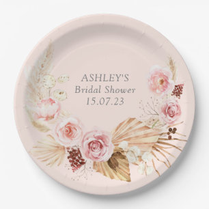 Boho Blumenpampen Rosa Brautparty Pappteller