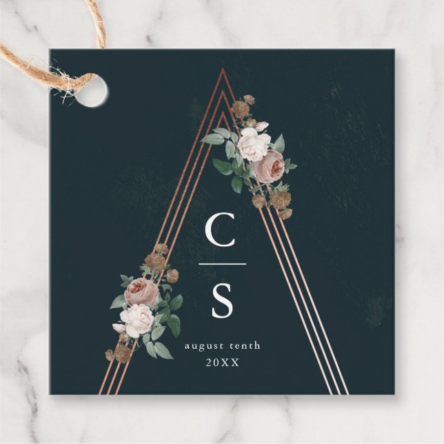 Boho blumenpyramidenförmige Gastgeschenk Hochzeite Geschenkanhänger (Vorderseite)