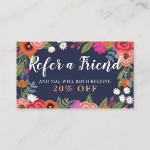 Boho Blumenrahmen - Navy Blue Refer A Friend Empfehlungskarte