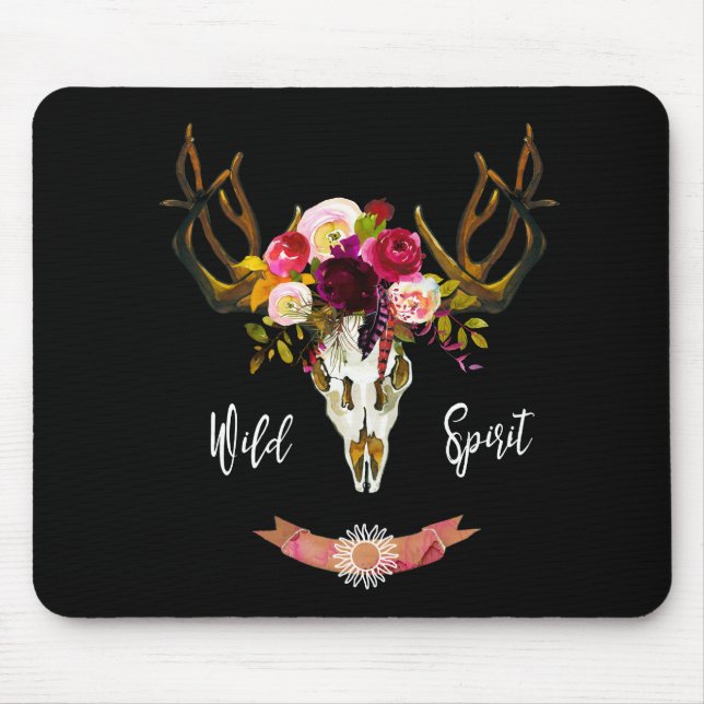 Boho Blumenschädel-Bohemisches Mousepad (Vorne)