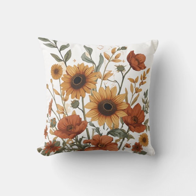 Boho Blumenwirbelkissen in warmen, erdigen Tonen Kissen (Vorderseite)