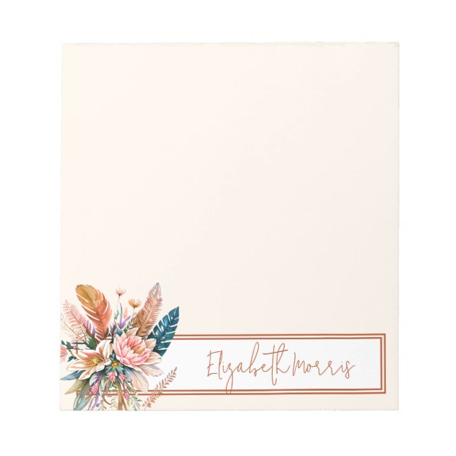 Boho bluoral personalisiert notizblock (Vorderseite)