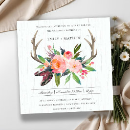 BOHO BLUSH ANTLER FLORAL HOLZLANDWEDDING EINLADUNG