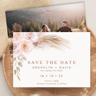 Boho Blush Bloral Wedding Save the Date Card Einladung