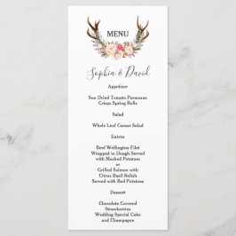 Boho Blush Blume Antlers Wedding Menu Menükarte
