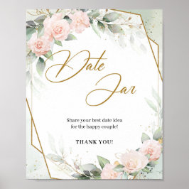 Boho blush Blume Grün Gold Datum Zeichen Poster