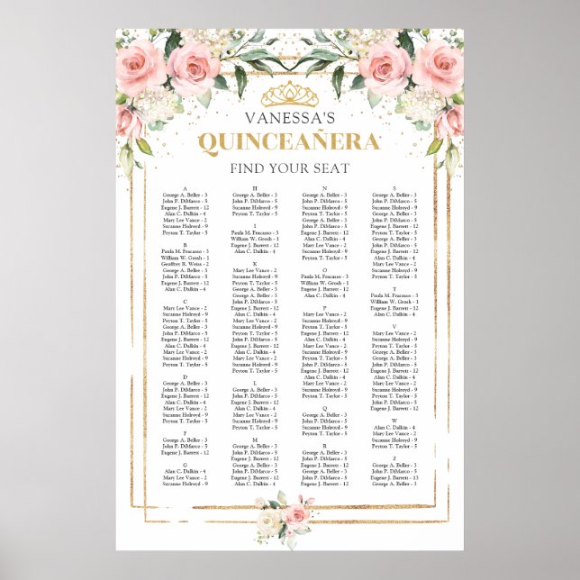 Boho blush Blumengold quinceanera alphabetisch Poster (Vorne)