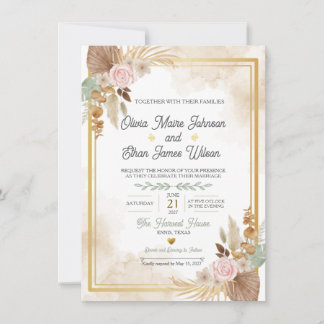 Boho-Blush-Blumenhochzeits-Einladung