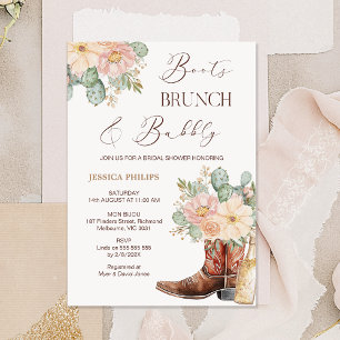 Boho Blush Boots Brunch Bubbly Brautparty Einladung