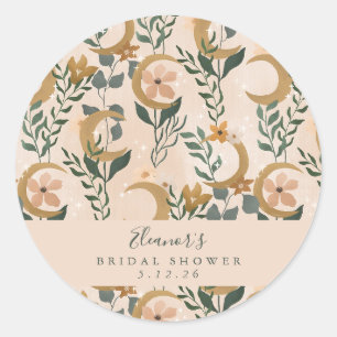 Boho Blush Botanische Mond Brautparty  Runder Aufkleber
