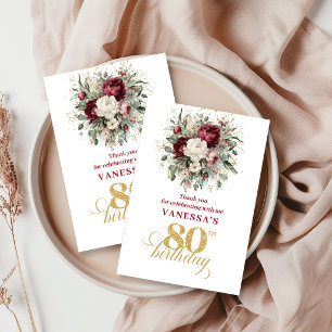 Boho Blush Burgund 80. Geburtstag Danke Karte