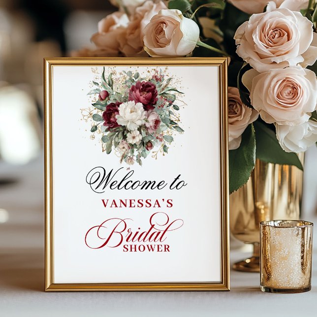 Boho-Blush-Burgunder-Junggesellinnen-Abschied-Empf Poster (Boho Blush Burgundy Bridal Shower Welcome Sign)