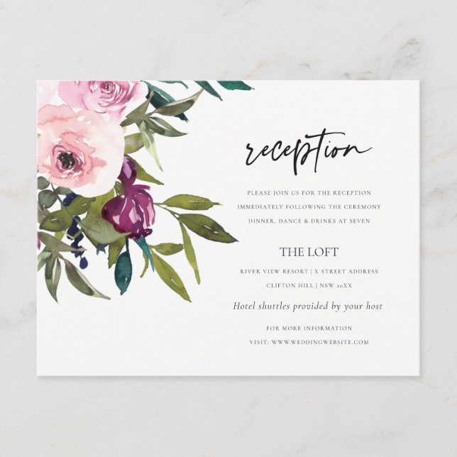 BOHO BLUSH BURGUNDY BLUMBUNCH BUNCH WEDING RECEPTI BEGLEITKARTE (Vorderseite)