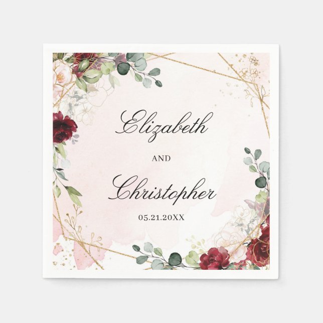 Boho blush burgundy blumengoldene geomertische Hoc Serviette (Vorderseite)