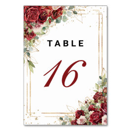 Boho Blush Burgundy Floral Gold Geometric Wedding Tischnummer