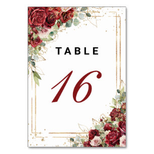 Boho Blush Burgundy Floral Gold Geometric Wedding Tischnummer