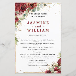 Boho Blush Burgundy Floral Gold Wedding Program