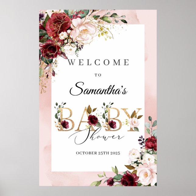 Boho blush burgundy Goldfolie Buchstaben Begrüßung Poster (Vorne)