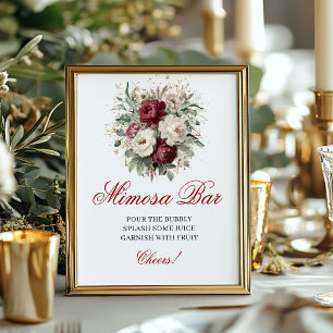 Boho Blush Burgundy Mimosa Bar Floral Tischdekorat Poster
