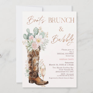 Boho Blush Cacti Boots Brunch Bubbly Brautparty Einladung