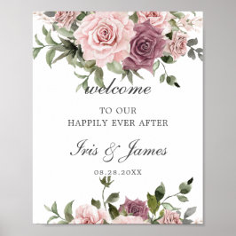 Boho Blush Cinnamon Rose Floral Wedding Willkommen Poster