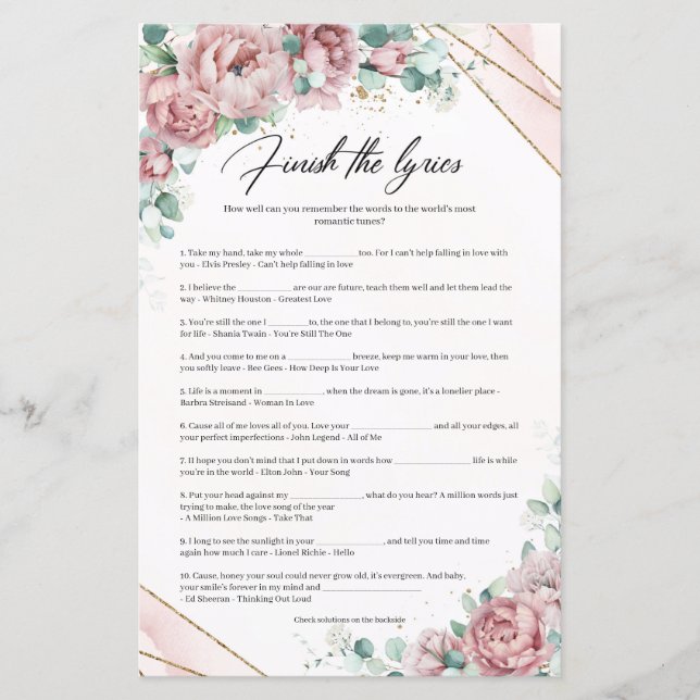 Boho blush eucalyptus gold frame Finish the Lyric (Vorderseite)