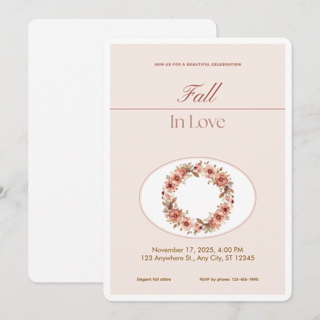 Boho Blush Fall Romance Floral Wedding Invitation Einladung (Vorne/Hinten)