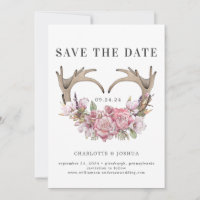 Boho Blush Floral Antlers Foto Save the Date