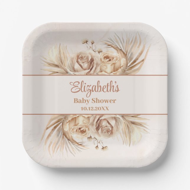 Boho Blush Floral Baby Dusche Pappteller (Vorderseite)