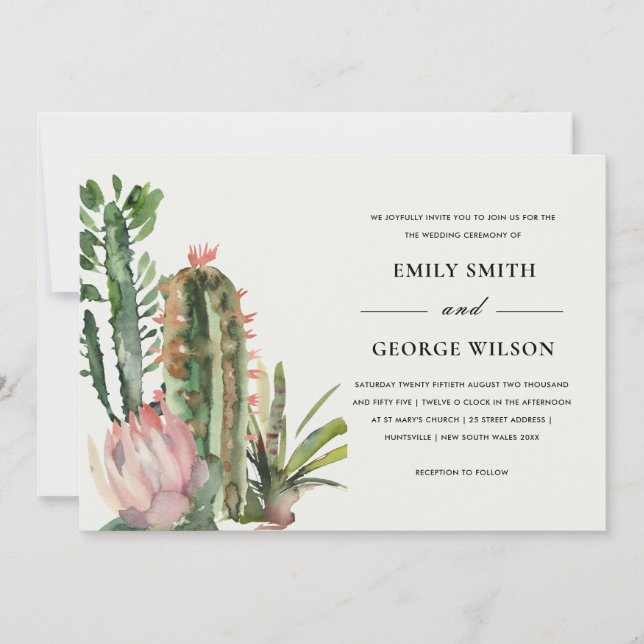 BOHO BLUSH FLORAL DESERT CACTI FOLIAGE WEDD EINLADUNG (Vorderseite)