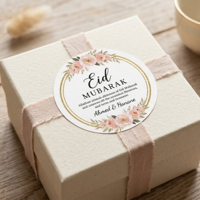 Boho Blush Floral Eid Mubarak Rund Sticker (Von Creator hochgeladen)
